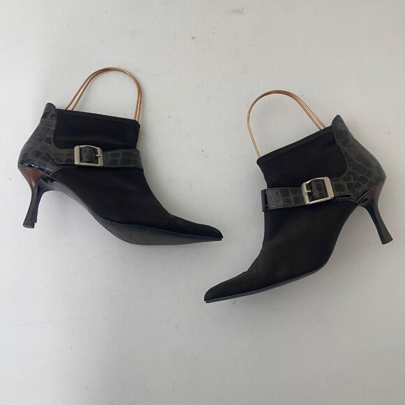 A. Marinelli Ankle Boots Shoes Pointed Toe Brown Crocodile - Picture 3 of 11